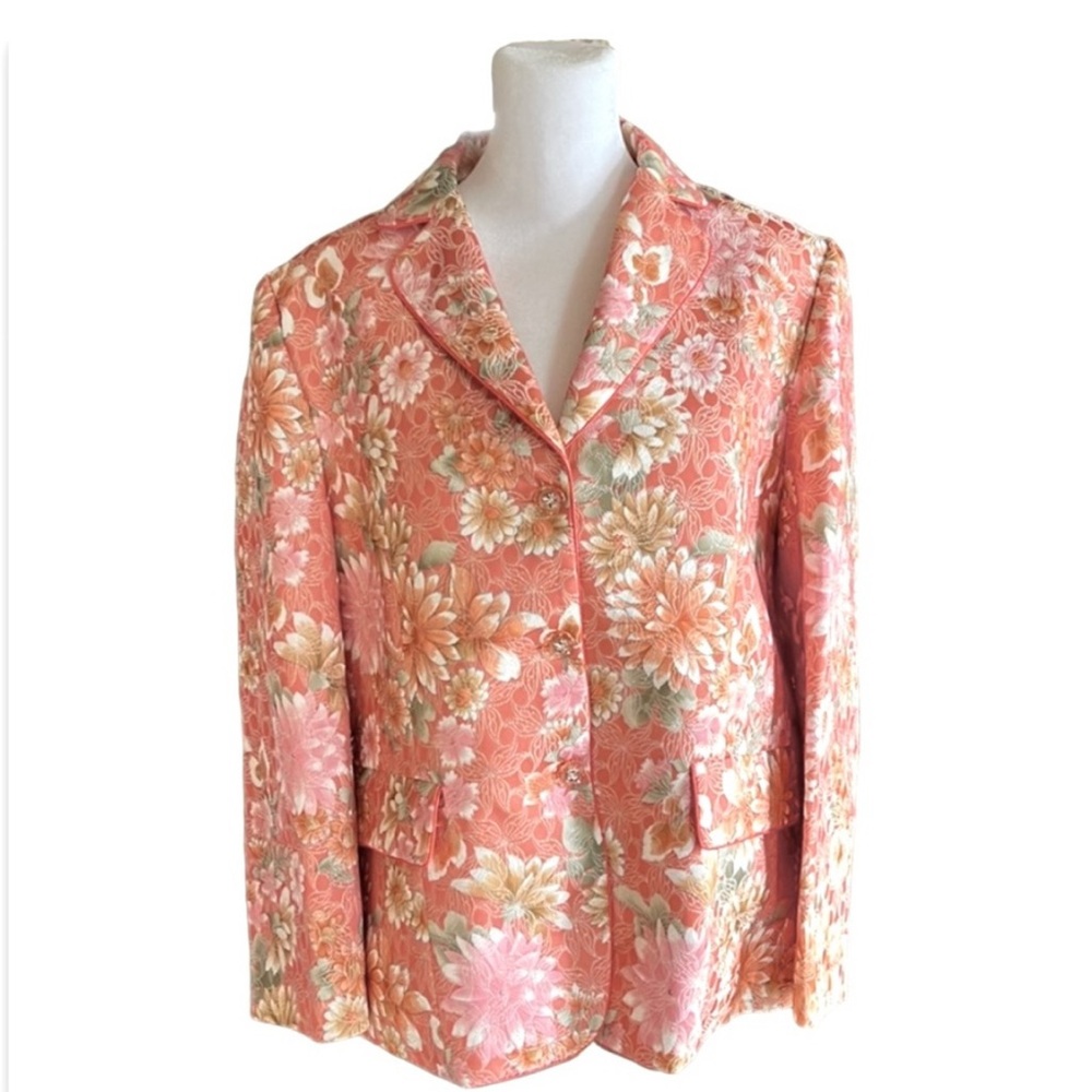 Sinyang Fashion Asian Inspired Pink Coral Floral Textured Blazer Jacket